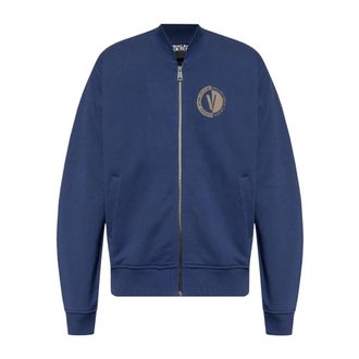 Versace Jeans Couture Sweater met rits - Heren - Vesten met rits - Blauw - M - Katoen - Hoodies & sweatvesten