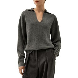 LilySilk Womens Ribbed Cashmere Polo Sweater in Deep Oak at Nordstrom, Size Medium