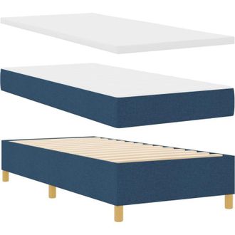 vidaXL Box Spring Bed with Mattress Blue 90 x 200 cm Fabric vidaXL