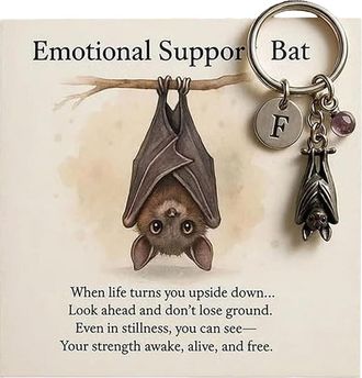 Generic Emotional Support Bat-Themed Inspirational Keychain, Metal Bat Pendant with Inspirational Card for Friend, Family, Student Encouragement (1)