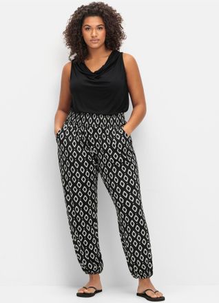 Sheego Schlupfhose SHEEGO, Damen, Gr. 48, Normalgr&ouml;ssen, schwarz (schwarz, gemustert), 95% Viskose, 5% Elasthan, gemustert, mehrfarbig, Hosen Schlupfhose