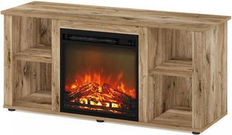 Furinno Jensen Entertainment Center TV Stand with Fireplace, Flagstaff Oak