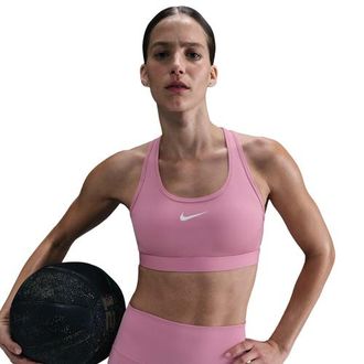 Nike Womens Dri-FIT Swoosh Medium Support Bra - White/Elemental Pink Size M