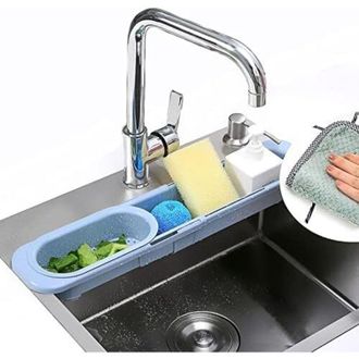 OEM Cesta De Almacenamiento Extensible Para El Fregadero De La Cocina, Con Soporte Para Esponja Y Jab&oacute;n - Accesorio Que Ahorra Espacio En La Encimera - Cr