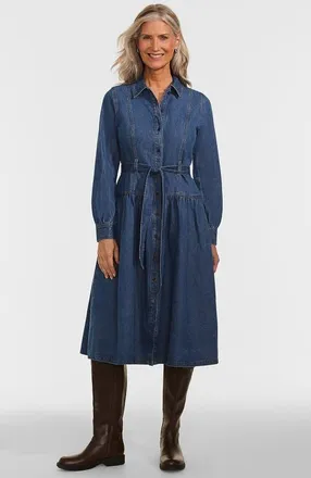 Lands End Soft Denim Midi Shirt Dress in Indigo Tide Blue at Nordstrom, Size X-Small P