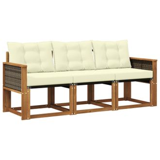 vidaXL Conjunto De Sof&aacute;s De Exterior Con Coj&iacute;n 3 Pcs Natural Y Crema Vidaxl