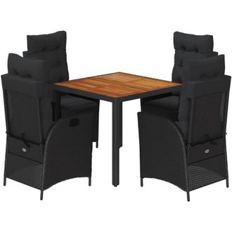 vidaXL Set De Muebles Jard&iacute;n 5 Pzas Con Cojines Rat&aacute;n Sint&eacute;tico Negro Vidaxl