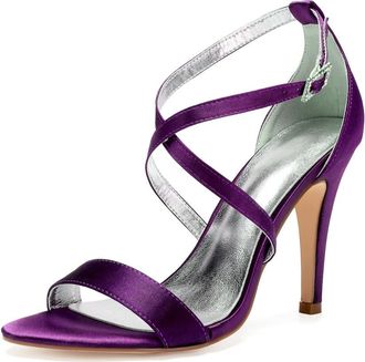 Generic Wedding Bridal Shoes Womens Stiletto Heels Sandals Sexy Open Toe Bridal Satin Wedding Party Dressy Heels Shoes 10.5Cm,Purple,6 UK