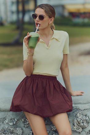 endless rose Short-Sleeve Collared Sweater