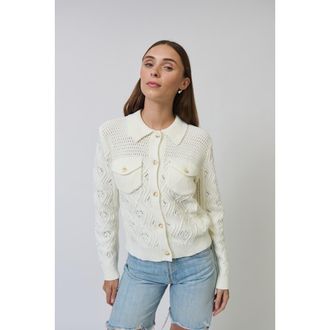 Central Park West Allie Mixed Stitch Button Down Sweater in Bone at Nordstrom, Size X-Small