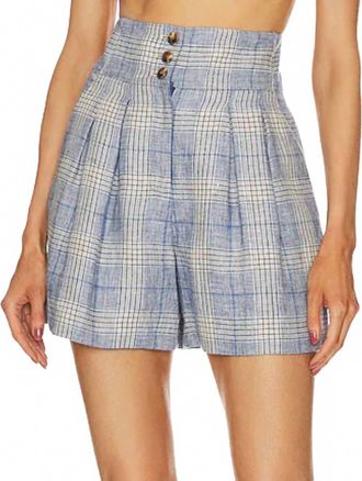 Veronica Beard Alicia Linen Short In Blue Multi