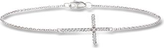 Ross-Simons 14kt White Gold Sideways Cross Bracelet With Diamonds