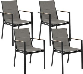 Beliani Conjunto De 4 Sillas De Jard&iacute;n De Metal Negro Gris Madera Clara Cojines Busseto