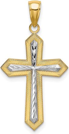 Diamond2Deal 10k Yellow Gold Rhodium Diamond-Cut Cross Pendant
