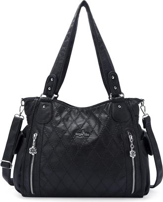 Angel Kiss Handbags for Womens Top-Handle Hobo Purse Roomy Casual Shoulder Bags PU Tote Satchel Purse for Women, Black-l, L