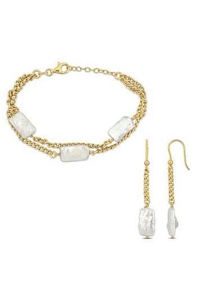 Delmar Cultured Freshwater Pearl Curb Chain Bracelet & Drop Earrings Set in White at Nordstrom Rack