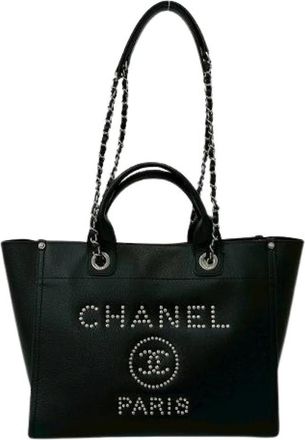 Chanel Pre-owned Deauville Caviar Leather 2way Tote Bag - Dames - Vintage Shopper - Zwart - ONE Size - Leer - Vintage