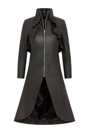 Infinity Leather Womens Goth Black Leather High Collar Victorian Flare Tailcoat - Challa