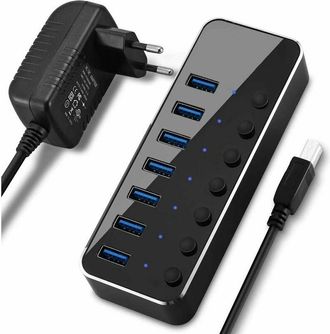 OEM Hub Usb 3.0 - 7 Puertos - Alimentaci&oacute;n 5 V 2 A - Interruptor Individual Por Puerto - Compatible Windows Mac Linux - Plug And Play