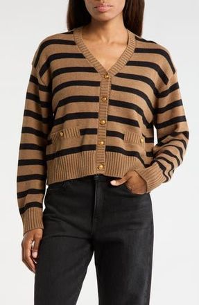 Wayf Stripe Cotton Cardigan in Mocha/Black at Nordstrom Rack, Size X-Large
