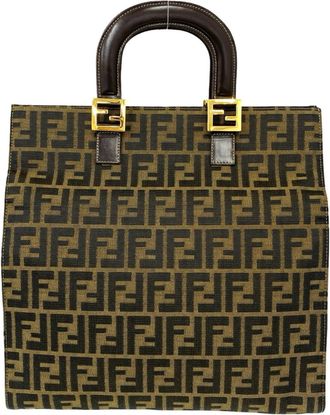 Fendi Black Brown Canvas Leather Handbag Tote Bag (Pre-Owned)