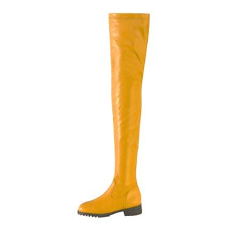 Generic Yellow,3.5 UK,Womens Over The Knee Boots Leather PU Chunky Low Heels Thigh High Boots Side Zipper Round Toe Fall Comfy Long Boot Dress Shoes