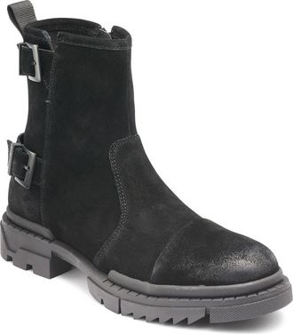 Karl Lagerfeld Double Buckle Suede Engineer Boot in Black at Nordstrom Rack, Size 10.5