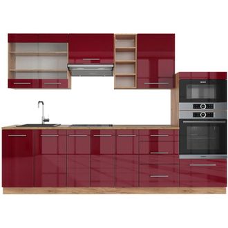 Vicco Cucina componibile Fame-Line, Bordeaux lucido/rovere dorato, 280 cm senza piano di lavoro
