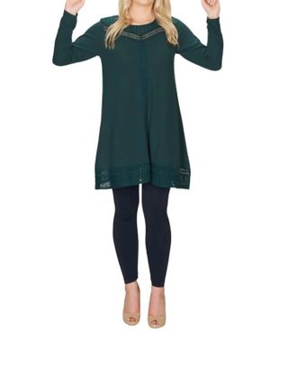 Papillon Lace Inset A-Line Sweater Dress In Emerald