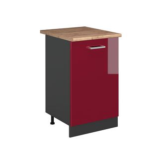 Vicco Mueble Bajo De Cocina R-line, Rojo De Alto Brillo/antracita, 50 Cm Encimera Roble Dorado, Vicco