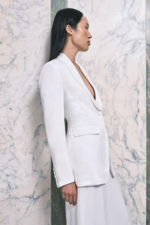 Karen Millen Womens Petite Structured Satin Tailored Blazer - White Viscose - Size 14 UK