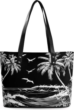 Generic Palm Tree Black Tote Bags for Women Cute Shoulder Purses Handbags
