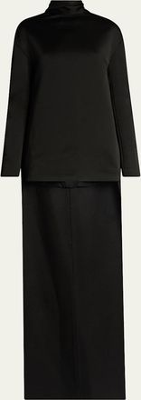 Tom Ford Mock-Neck Scarf Crepe High-Low Dress