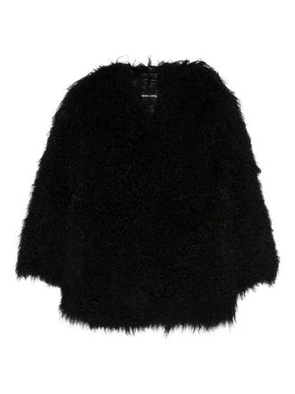 Numerootto teddy-fleece coat - women - Silk/Mongolian Fur - M - Black