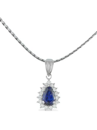 Luxury Bazaar Platinum halsketting met hanger, diamant en saffier - Zilver