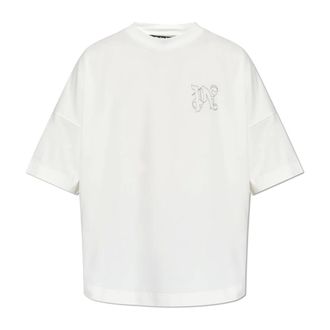 Palm Angels T-Shirts, male, White, Size: M T-shirt with Embroidered Logo