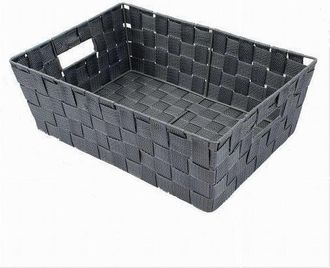 Trade Shop Trade Shop - Portaoggetti Cesto In Tessuto Intrecciato 38x26x13cm Maniglie Grigio Scuro 79032