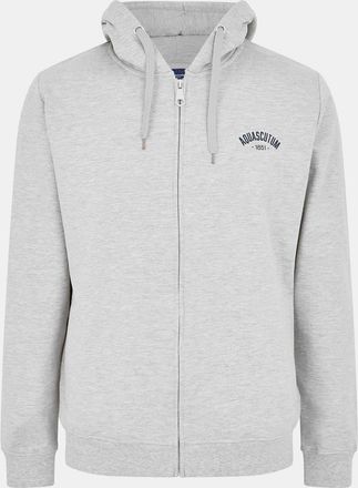 Aquascutum Mens Regular Fit Lettering Hooded Sweatshirt in Gray Mel - Grey - Size X-Large