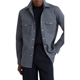 Reiss McRae Snap-Up Overshirt in Airforce Blue at Nordstrom, Size X-Large