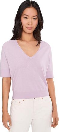 Lilla P V-Neck Saddle Sleeve Sweater Womens Sweater Wisteria : XS, Cotton/Linen/Polyester