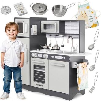 OEM Cocina Infantil De Madera Led Mamabrum 93x30x83 Cm - Con Frigor&iacute;fico, Microondas, Placa, Utensilios, Delantal - Para Ni&ntilde;os A Partir De 3 A&ntilde;os