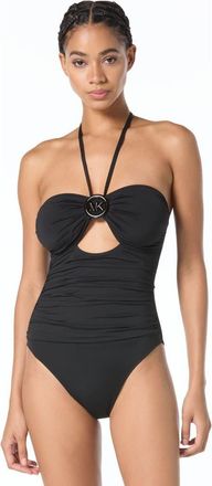 Michael Kors Bubble Logo Bandeau One-Piece Swimsuit in Black at Nordstrom, Size 10