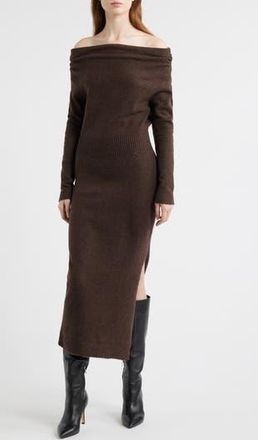 ASTR the Label One-Shoulder Long Sleeve Sweater Dress in Espresso at Nordstrom Rack, Size X-Large
