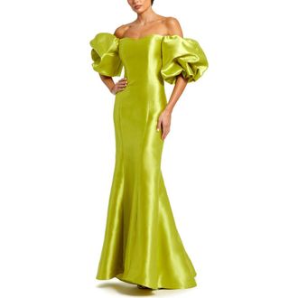 Mac Duggal Sweetheart Off The Shoulder Puff Sleeve Gown in Chartreuse at Nordstrom, Size 16