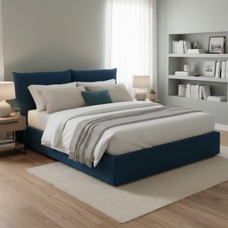 Talamo Italia Cama Matrimonial Gabriella, Cama Contenedor Con Revestimiento De Tela, 100% Made In Italy, Apertura Frontal, Adecuado Para Colch&oacute;n Cm 160x200, Azul, C