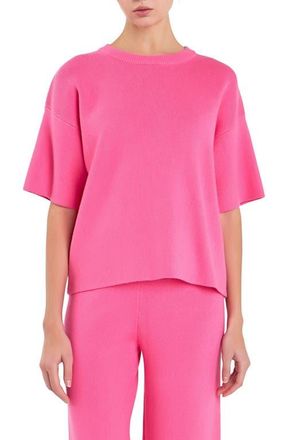 English Factory Rib Elbow Sleeve Sweater in Pink at Nordstrom, Size X-Small
