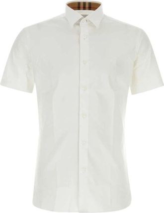 Burberry Cotton Poplin Shirt - Heren - Korte mouwen Overhemden - Wit - S - Katoen - Overhemden