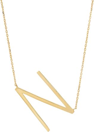 MAX + STONE 10k Yellow or White Gold Large Sideways Block Letter Initial with Cable Chain