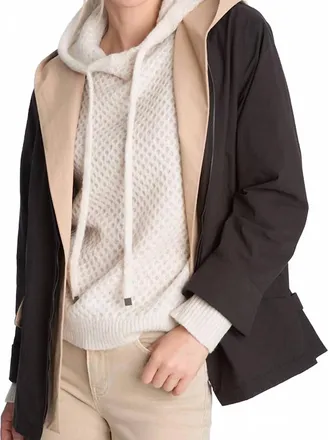 Elliott Lauren Two Tone Hooded Jacket In Black/tan