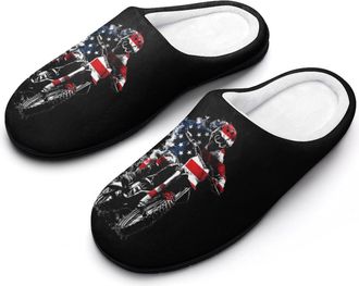 Generic Motocross Dirtbike U.S. Flag Funny Mens Cotton Slippers Soft Non-Slip Rubber Sole House Slipper Indoor Outdoor